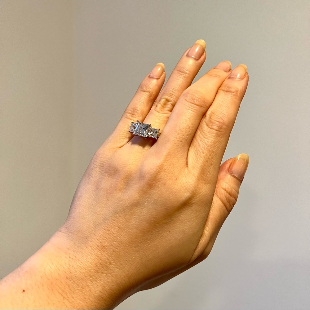 NEW Diamonique Sterling Silver Princess Cut Wedding Ring